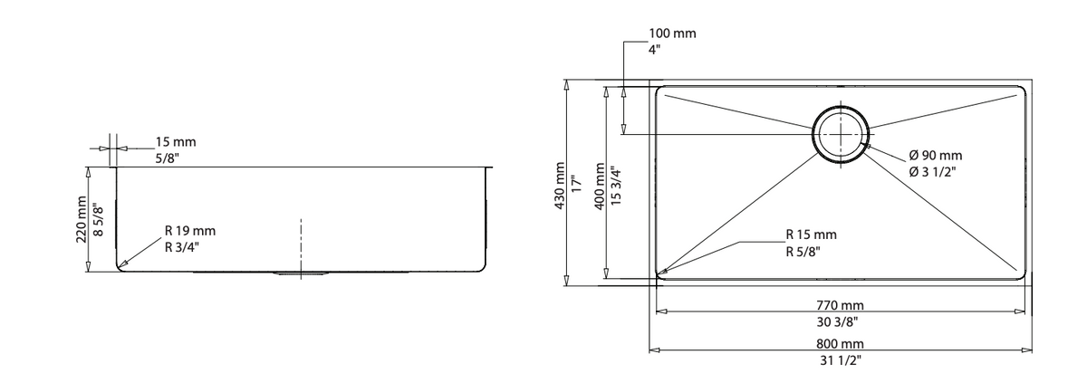 RME800S Evier simple en acier inoxydable