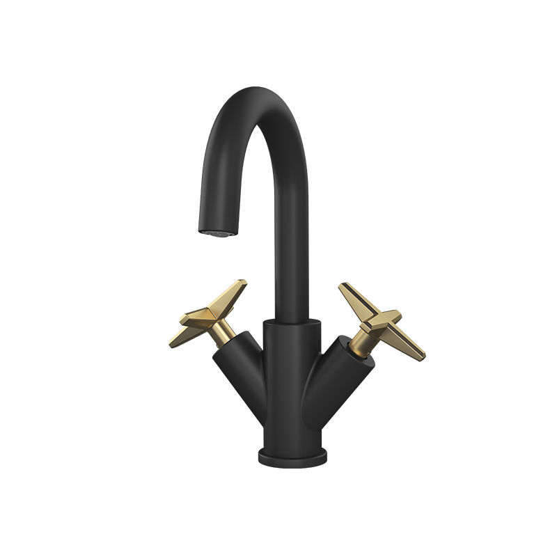 Rubi Lexa — Robinet de lavabo avec poignées en croix (RLX11) — fini Noir / Or