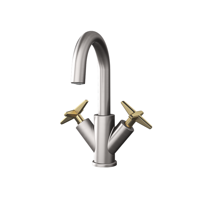 Rubi Lexa — Robinet de lavabo avec poignées en croix (RLX11) — fini Inox / Or