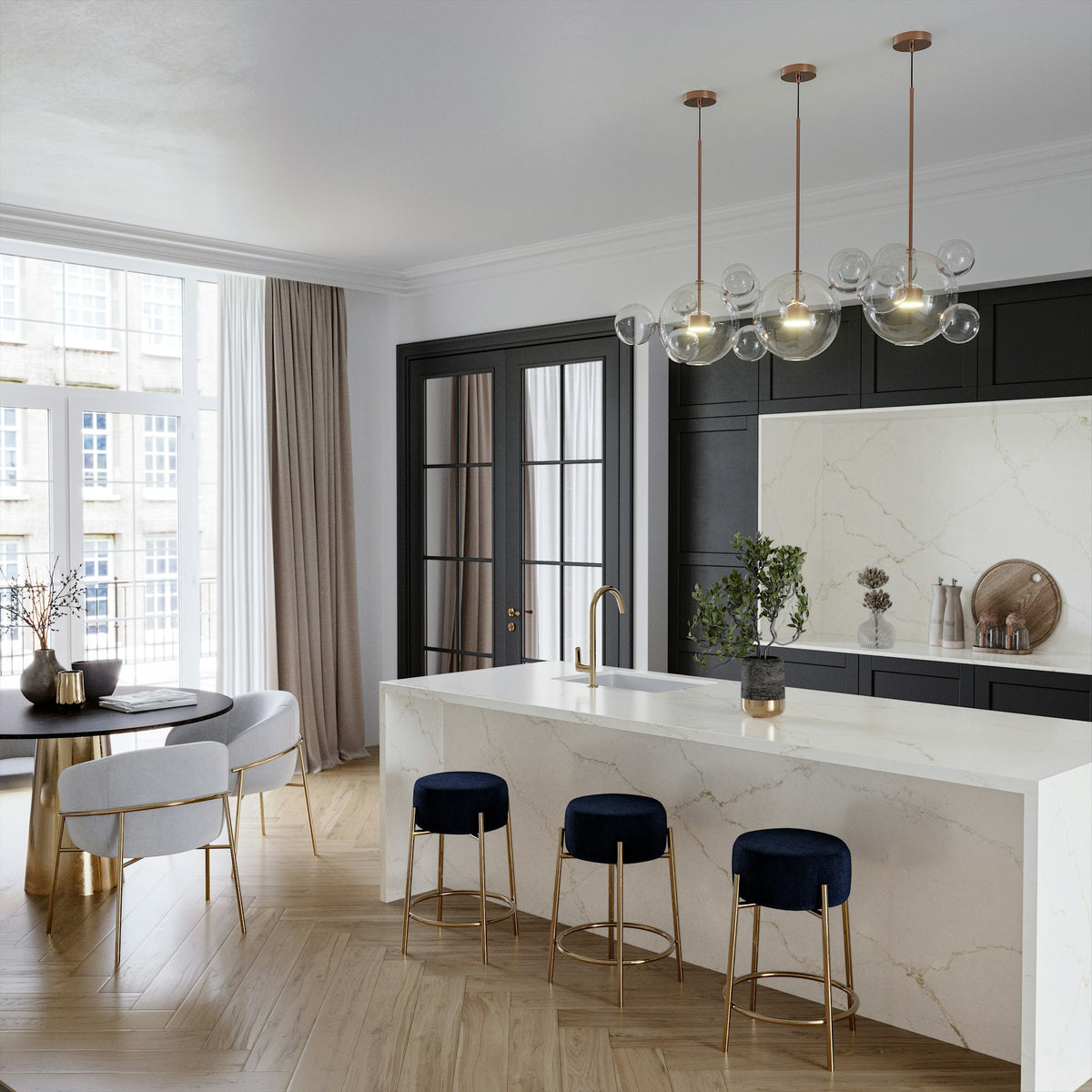 Silestone Blanc Élysée — projet silestone xm kitchen usa le chic boheme blanc elysee | Union Stone