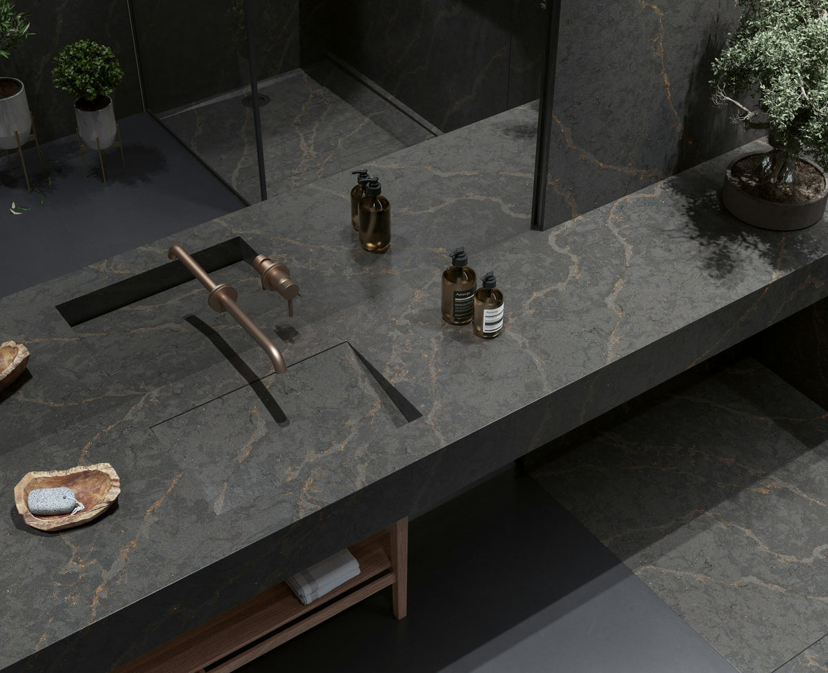 Silestone Bohemian Flame — projet silestone bathroom eu le chic bohemian flame plano detalle | Union Stone