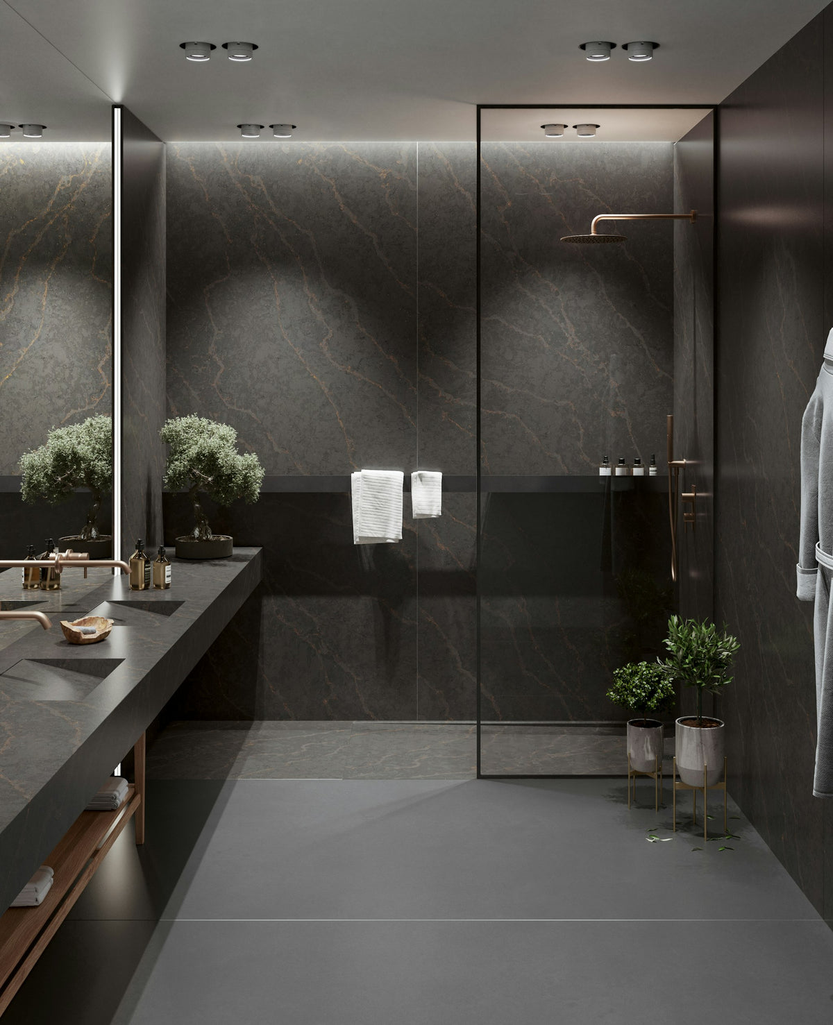 Silestone Bohemian Flame — projet silestone bathroom eu le chic bohemian flame plano general | Union Stone