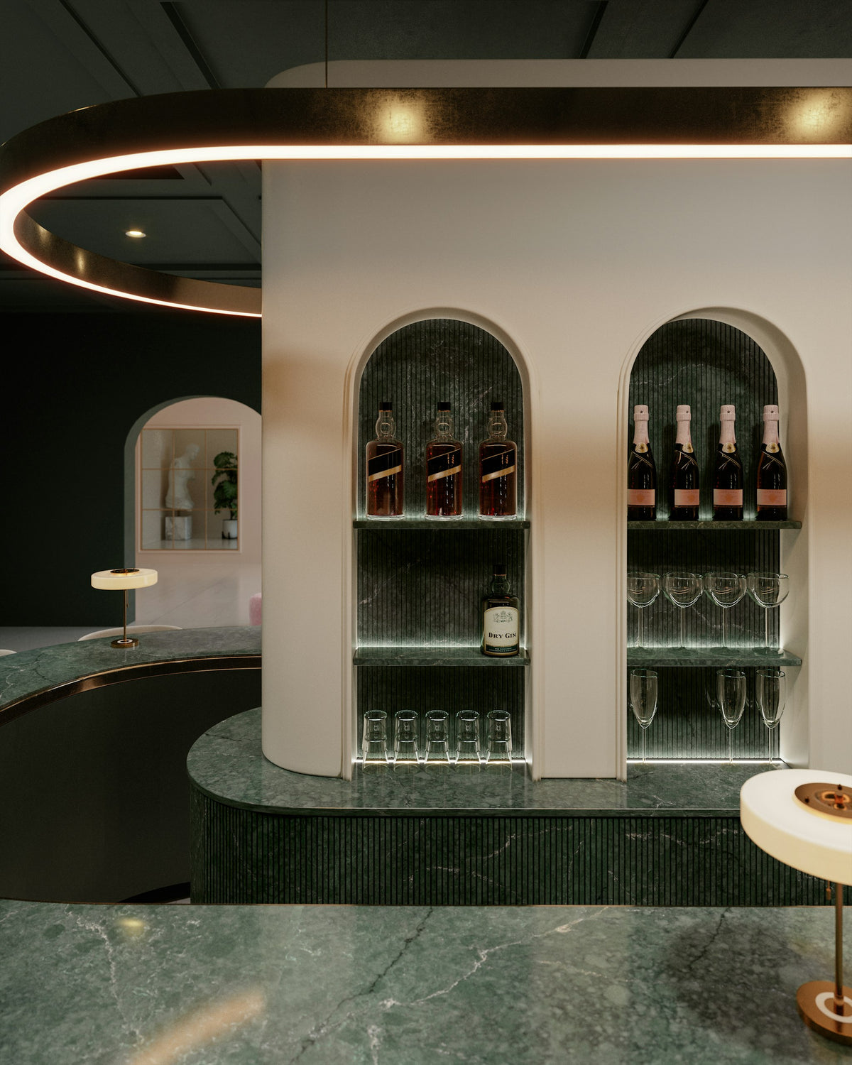 Silestone Jardin Emerald — projet ia restaurante silestone lechic boheme jardin emerald plano medio barra | Union Stone