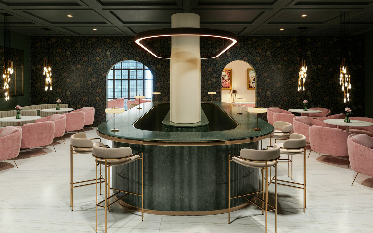 Silestone Jardin Emerald — projet restaurante silestone lechic boheme jardin emerald vista panoramica frontal | Union Stone