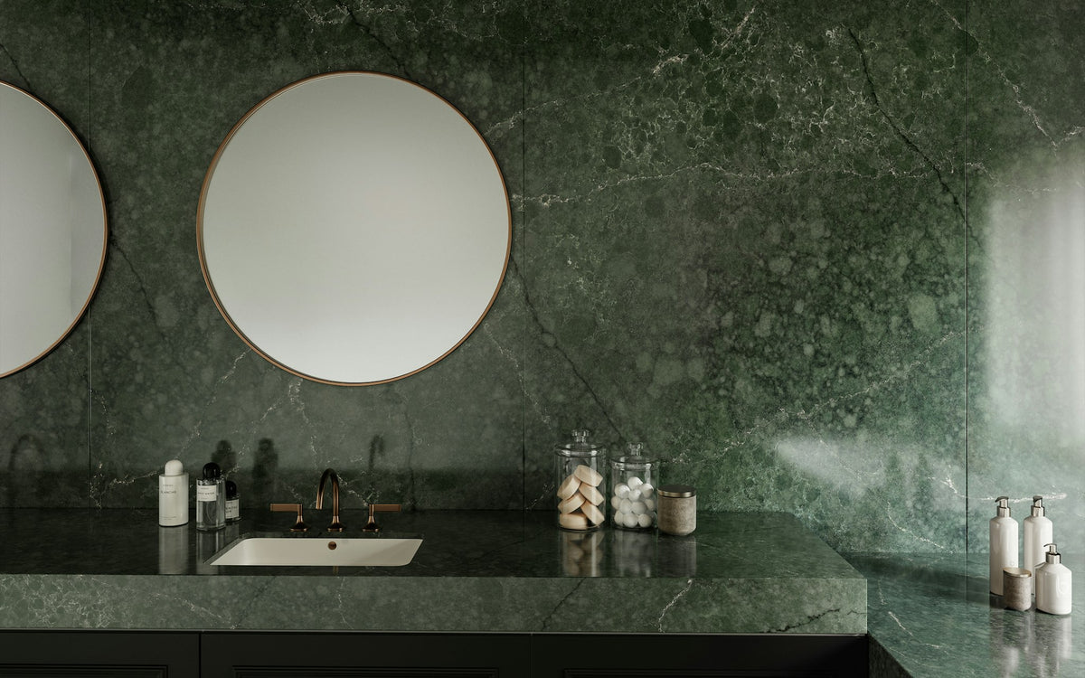 Silestone Jardin Emerald — projet silestone xm bathroom usa le chic boheme jardin emerald detalle 1 | Union Stone