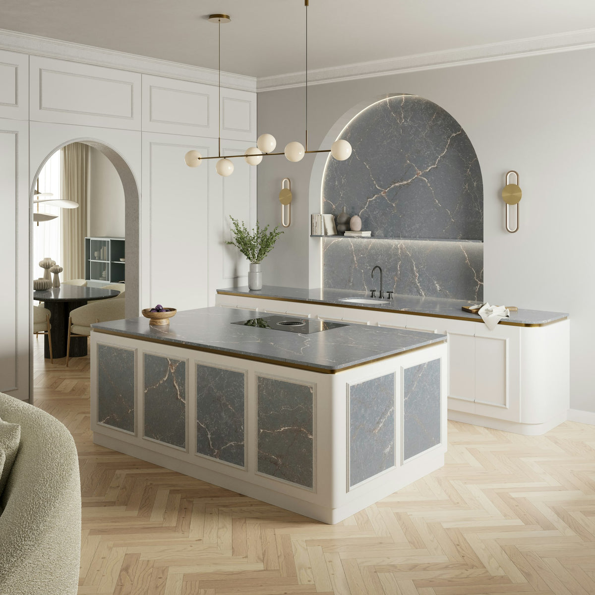 Silestone Parisien Bleu — projet silestone kitchen eu le chic parisien bleu plano general | Union Stone