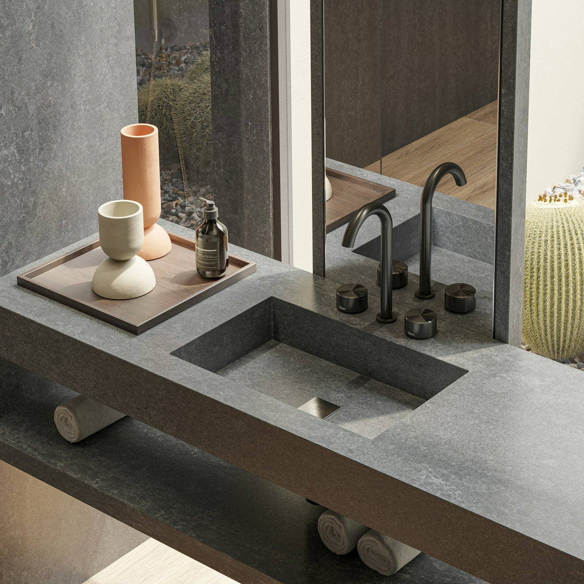 Silestone Raw G — projet earthic bathroom raw g detalle lavabo | Union Stone