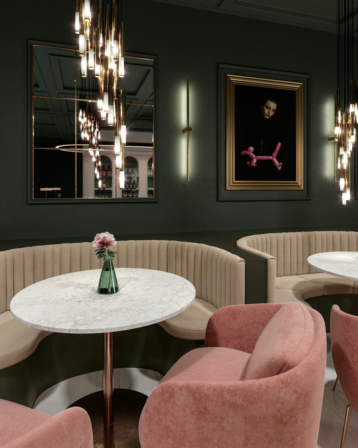 Silestone Riviére Rose — projet restaurante silestone lechic boheme riviere rose detalle mesas | Union Stone