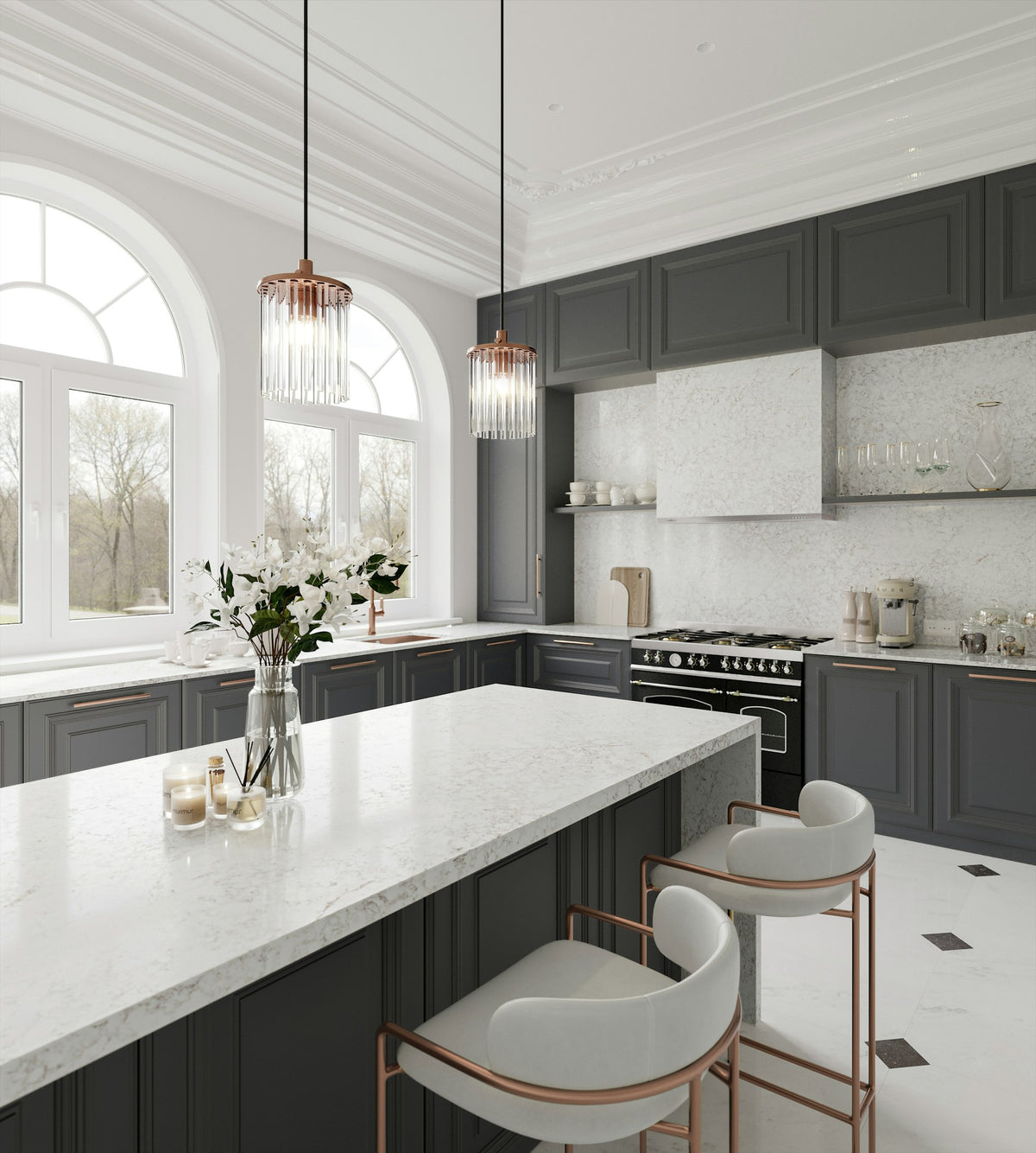 Silestone Riviére Rose — projet silestone xm kitchen usa le chic boheme riviere rose | Union Stone