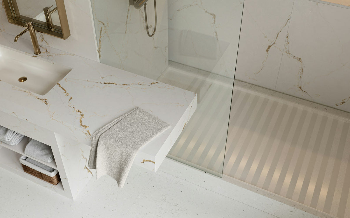 Silestone Versailles Ivory — projet silestone bathroom eu le chic versailles ivory plano detalle | Union Stone
